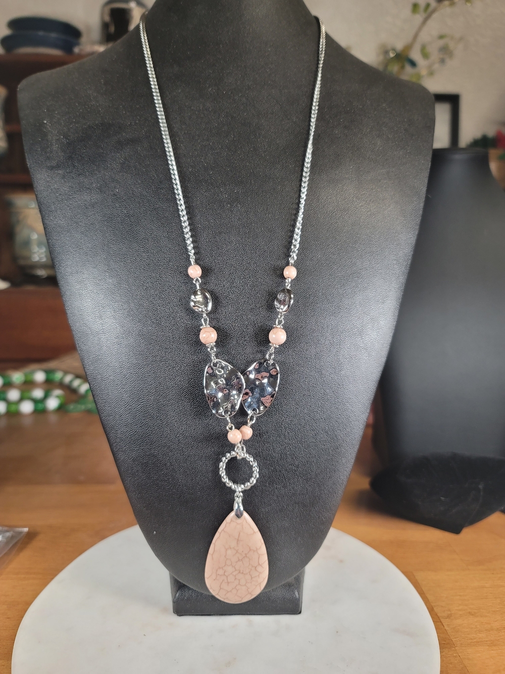 paparazzi Light Bown Teardrop Pendant Necklace with Silver Accents